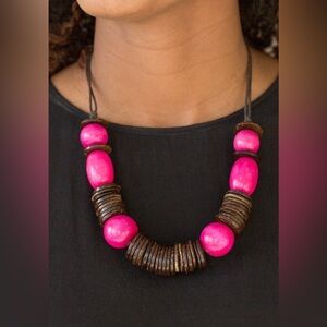Paparazzi You Better Belize It Pink and Brown Statement Necklace & Earrings Set